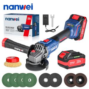 NANWEI 무선 충전식 브러시리스 앵글 그라인더 9800RPM 3단 속도조절 전력량 표시 4.0Ah 배터리 2개 세트