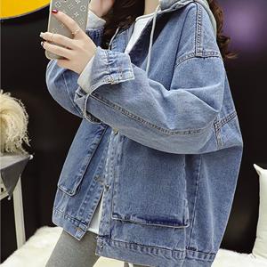 여성 봄 청자켓 데일리 캐주얼 후드 데님자켓