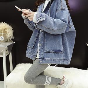 여성 봄 여름 아름다운 패션 디자인 감각 고급감 후드 캐주얼 루즈핏 패치 빅포켓 버튼 편안 통기 데님 긴팔 코트 점퍼
