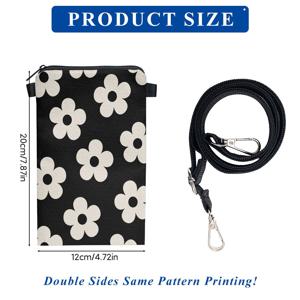 휴대폰 가방 1개, 블랙 배경 꽃무늬 프린트 휴대폰 가방, 조절 가능한 스트랩 크로스바디 휴대폰 파우치, 미니 지퍼 숄더백, 소형 세로형 크로스바디 지갑, 동전 지갑, 여름용 휴대폰 천 가방