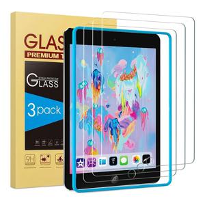 3개 강화유리 화면 보호 필름, Apple iPad 6세대/5세대 9.7인치 및 iPad Air 2 호환, 9H 경도, 스크래치 및 마모 방지, 지문 방지, 기포 없음, 간편한 부착, 민감한 터치, HD 선명도, 완벽한 핏, 매끄러운 유광 마감, Y 터치
