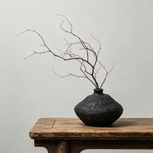 수제 천연 점토 테라코타 꽃병 - 작은 원형 무광 도자기 화병, 드라이플라워용, 꽃병, 테이블 센터피스, 현관, 책상, 찻집용 - 모던 인테리어 선물