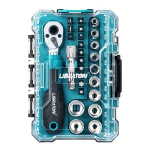 LIBRATON 26개입 1/4인치 드라이브 미니 소켓 및 라쳇 렌치 세트, 미터법 4-14mm 얕은 소켓과 비트, 드라이버 비트 세트 및 연장봉, DIY, 자동차 수리, 가전제품 정비 및 자전거 튜닝용 컴팩트 라쳇 키트, 보관 케이스 포함