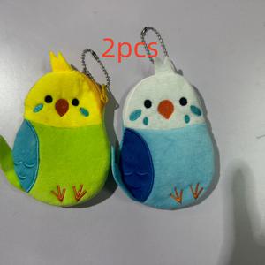2개 패딩 앵무새 지갑 | 귀여운 동물 펜던트 지퍼 파우치, 이어폰 데이터 케이블 추가 가방, 패브릭 소재, 손세탁 또는 드라이 크리닝