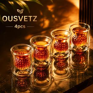4개 골프공 위스키 글라스 컵, 이중벽 투명 유리 텀블러 세트, 창의적인 골프 테마 음료 용품, 골프 애호가 남성 아버지를 위한 신기한 선물, 투명 위스키 텀블러 음료 용품, 신기한 골프 테마 유리 용품