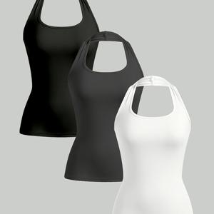 3pcs 세트, 패셔너블 트렌디 여성용 타이트 캐주얼 탱크 탑, 여름철 착용에 적합