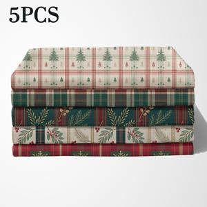 Fat Quarter 5개, 5가지 디자인, 다크 그린 레드 체크, 미니 소나무, 패치워크 베리 체크, 골든 스노우플레이크, 클래식 스코틀랜드 격자, 버건디, 다크 그린, 오프화이트 레트로 격자 포함, 풍부하고 안정적인 축제 분위기의 영국 품질
