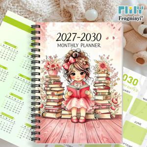 2D 플랫 플래너, 1개, A5 사이즈, 2027-2030 4년간 월간 플래너, 4년 스케줄 플래너, 연간 캘린더 기획 포함, 월별 탭, 48개월 캘린더, 귀여운 소녀스타일 커버 디자인 (다양한 색상 선택 가능) - 스파이럴 제본 A5 사이즈, 친구, 가족, 급우를 위한 훌륭한 기획 선물, 2D 플랫
