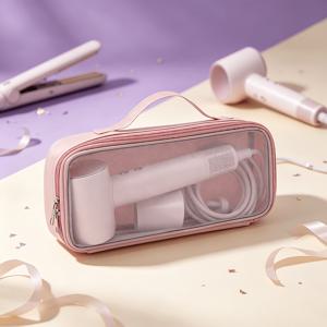 휴대용 헤어 드라이어 보관 가방, 메시 투명 여행용 정리 케이스 (헤어 스트레이트너, 컬링 아이롱 포함), 화장품 헤어 도구 휴대 가방 (상단 손잡이 포함), 가벼운 지퍼 여행용 세면도구 가방 (가정, 휴가, 출장용)