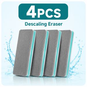 4개 세트 매직 하드 물때 제거 스펀지, 재사용 가능한 1.6 X 3.5인치 스케일 제거 지우개 블록, 샤워 도어, 수족관 유리, 거울, 타일 및 수도꼭지에 적합, 스케일, 물때 및 비누 덩어리 제거, 가정용 청소 용품