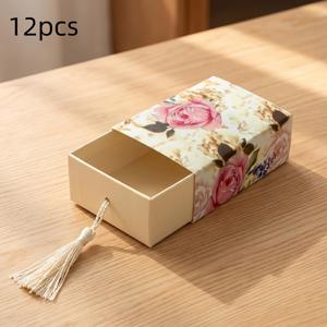 장미 패턴의 12단 서랍 선물 상자, 결혼식 답례품, 생일 파티용으로 완벽. 빈티지 꽃무늬 디자인으로 다과회, 브라이덜 샤워, 할로윈, 크리스마스 및 기타 기념행사에 적합. 결혼식 하객이 보관하거나 장식용품으로 사용할 수도 있음