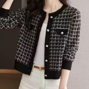 SunburstWonder 여성용 가을 겨울 시즌 가디건 세련된 분위기의 샤넬풍 니트 상의 아우터