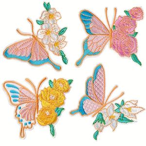 4개 나비 꽃 자수 패치 다림질, 자수 스티커, 스커트, 옷, 가방, 모자 DIY 테마에 적합