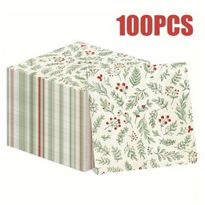 크리스마스 장식용 2겹 일회용 티슈 100매 세트. 프린트된 잎사귀 패턴, 할로윈/크리스마스용 13 x 13인치