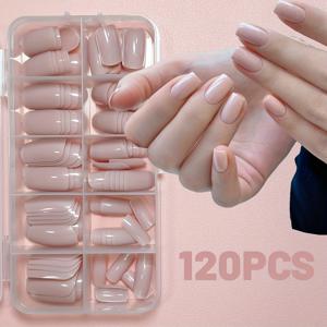 담수 핑크 프레스 온 네일 120/240개입, 가을 프레스 온 네일 숏 스퀘어 코피언 인조 네일, 10가지 사이즈 풀 커버 네일 팁 (상자 포함), 여성 및