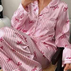 2pcs/세트 여성 긴팔 긴바지 잠옷 세트
