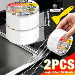 ROYALRHINO 투명 접착식 실링 스트립 2롤 + 접착제 2팩, 내구성 좋고 붙이기 쉬운 이중선 디자인, 싱크대, 변기, 욕조 모서리용 셀프 접착식 실링 테이프, 스퀴지(1.5in X 21ft) 포함