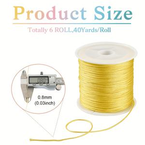 6롤 6색 나일론 중국 매듭, 혼합 색상 0.8mm, 40야드/롤, 각 색상당 1롤, 주얼리 귀걸이 목걸이 팔찌 제작 장식용
