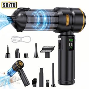 Suitu 휴대용 핸드헬드 청소기, 24000Pa 강력한 흡입력, 브러시리스 모터, LED 디스플레이 & 3가지 흡입 모드, USB 충전 & 원터치 먼지 버림, 가정, 자동차, 바닥 틈새 & 애완동물 털용 무선 미니 청소기