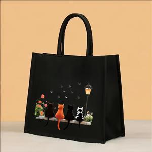 귀여운 고양이 프린트 대용량 토트백 / 여성용 숄더백 / 겨드랑이 가방 / 대용량 출퇴근 핸드백 / 쇼핑백 / 내구성 좋은 다용도 숄더백