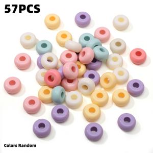 2D 평면, 57개 13.5mm 마카롱 아크릴 대구경 플랫 비즈 DIY 재료 비즈, 핸드메이드 비즈, 축제 장식용 색상 랜덤