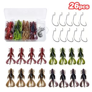 Goture 26pcs 낚시 소프트 플라스틱 루어 키트 지그 헤드 훅 크래피 루어 트라우트 베이스 낚시 웜 루어 크래피 지그 세트, 담수 및 해수 낚시에 적합한 태클 박스 포함