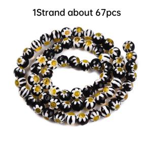 약 67개입 라운드 밀레피오리 유리구슬 스트랜드 1가닥, 블랙, 6mm, DIY 주얼리 귀걸이 팔찌 목걸이 만들기용, 구슬 및 구슬 모음품