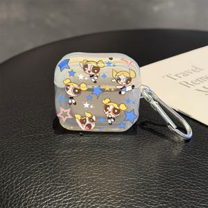 WB 귀여운 만화 파워퍼프 걸즈 버블스 보호 케이스 커버 (Apple Airpods 1/2/3/4/Pro/Pro2 호환), TPU 텍스처, 가볍고 내구성 좋은 스크래치 방지 충격 방지 이어폰 충전 박스 액세서리 (버클 웨이브 커버 포함)