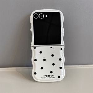 휴대폰 케이스 - 5238 블랙 폴카 도트 영어 물결 쌀 흰색 패턴 TPU 케이스, 삼성 갤럭시 폴더블 폰 케이스 (삼성 갤럭시 Z 플립 7/7SE/FE용), 삼성 갤럭시 Z 플립 6용, 삼성 갤럭시 Z 플립 5용