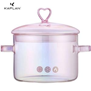 KAPLAN 핑크 유리 뚜껑 및 손잡이, 1.5L/50oz 유리 요리 냄비, 파스타, 수프, 우유, 이유식에 안전