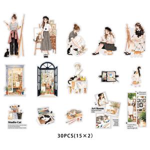 Etori Life 30개 귀여운 그림 소녀 캐릭터 일러스트 패턴 PET 스티커 팩, 노트북, 휴대폰 뒷면, 기타, 앨범, 스티커북, 헬멧, 자전거, 스크랩북 용품, 방 장식, 미술 용품, 예술적인 미학에 적합