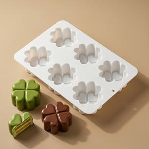 1개 4잎 클로버 모양 실리콘 몰드, 6구 식품 등급 논스틱 무스 몰드, 젤리 큐브 만들기에 적합, 데일리 베이킹에 매우 적합, 주방 베이킹 장식 용품