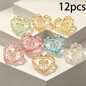 12개 28mm 엣지 라인 릴리프 보우 하트 아크릴 비즈 멀티 컬러 반투명 센터 홀 루즈 비즈 수제 비즈 추가
