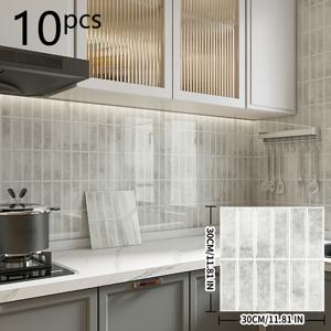 10개, 30cm X 30cm, 접착식 벽 인조 타일 스티커, 탈부착 가능한 접착식 방수 데칼, 침실 및 거실 장식용, 집 꾸미기, 방 꾸미기, 줄무늬 벽 패널 스티커, 주방 및 욕실 리노베이션 벽지