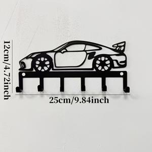 블랙 메탈 차량 키 랙 (6개 후크 포함) - 스타일리시한 스포츠카 디자인, 열쇠, 코트, 수건, 지갑 보관에 적합 - 튼튼한 철 구조, 현관 또는 욕실 수납에 이상적, 훌륭한 선물 선택!