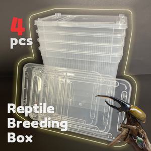 곤충 파충류 서식지 세트 4개, 사이즈 15.01 X 9.8 X 12.5cm, 내구성 있는 PP 플라스틱 투명 케이지 | 거미, 전갈, 도마뱀용 사육함 | 쉽게 열리는 뚜껑 디자인, 곤충 및 파충류 케이지에 이상적