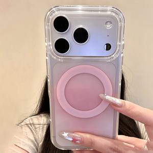 귀여운 투명 그라데이션 컬러 젤리 마그네틱 무선 충전 낙하 방지 휴대폰 케이스, 아이폰 18 Pro Max 18 Pro 17 Pro Max 17 Pro 17 16 Pro 15 Pro Max 15 Pro 15 14 Pro Max 14 Pro 14 13용 스타일리시 도파민 컬러 투명 소프트 커버