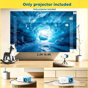 휴대용 다용도 미니 LED 프로젝터, USB 전원 소형 갤럭시 프로젝터, 리모컨 및 스피커 포함, 스마트폰 태블릿 USB AV SD 카드와 호환되는 스마트 비디오 오션 프로젝터, 홈시어터 사무실 , 노트북 및 게임 콘솔용