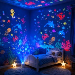 창의적인 LED 바다 프로젝터 무드등, 360도 회전하는 별이 빛나는 하늘과 바다 물결 프로젝션 램프, 침실, 거실, 게임 룸, 파티용 USB 플러그인 앰비언트 무드 라이트