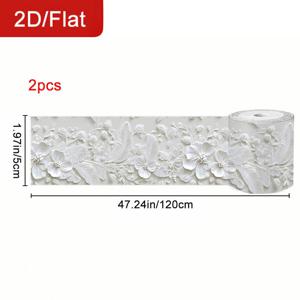 2롤 2D/평면 자가 점착 탈착식 이음매 테이프 흰색 릴리프 테마 3D 꽃무늬 패턴 실링 및 이음매 스티커 절단 가능 가정 장식 장식 스트립