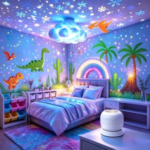 공룡 테마 프로젝션 램프, 판타지 공룡 테마 LED 앰비언트 무드등, 공룡 숲 요소, 360° 회전, USB 전원, 다양한 귀여운 공룡 프로젝션, 침실 침대 옆 장식 앰비언트 라이트로 적합