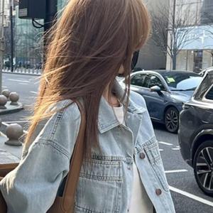 SunburstWonder 여성용 인스타 감성 워싱 코튼 빈티지 데님 아우터 봄 가을 신상 한국판 루즈핏 숏 기장 긴소매 셔츠