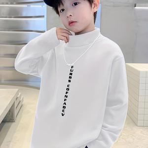 화이트 윈터 신상 남아용 보온 하이넥 베이스 레이어 탑, 세미 하이넥 보온 안감 긴팔 티셔츠
