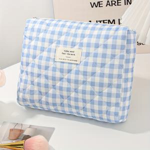 체커보 메이크업 가방 귀여운 블루 메이크업 가방 세트 여성용 홈 데코 대용량 휴대용 소형 가방 블루 체크 메이크업 가방 메이크업 브러쉬, 로션, 세정기, 립스틱, 네일 살롱 소형 뷰티 메이크업 가방 보관에 이상적