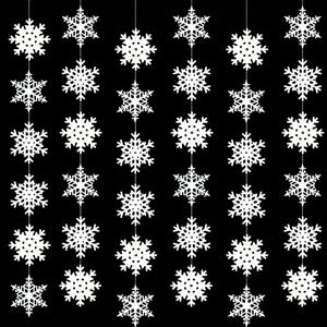 12/24/36개 반짝이는 화이트 스노우플레이크 행잉 장식 - 우아한 컷 가능 눈꽃, 가벼운 종이 파티 데코 (크리스마스, 겨울 생일, 결혼식, 새해용) - 실내/야외 걸이 장식품 (전기 불필요), 설경 배경 완벽, 축제 분위기 연출, 고급 공예, 홈 데코