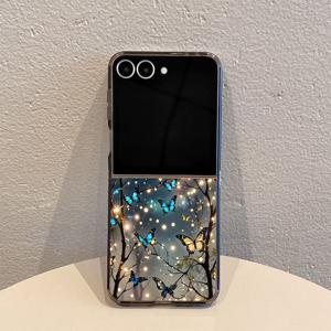 휴대폰 케이스: 6283 반딧불이 나비 투명 블랙 패턴 TPU 접이식 풀커버 낙하 방지 휴대폰 케이스, 삼성 갤럭시 Z 플립 7용, 삼성 갤럭시 Z 플립 6용, 삼성 갤럭시 Z 플립 5용, 삼성 갤럭시 Z 플립 4/3 5G용, 삼성 갤럭시 Z 플립 7SE/FE용 TPU 휴대폰 케이스, 풀커버 낙하 방지, 슬림하고 가벼운