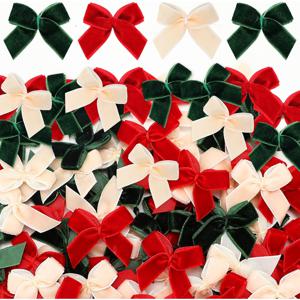 120개 미니 크리스마스 리본 벨벳 크리스마스 리본 공예용 Xmas 타이 매듭 크리스마스 장식 크리스마스 공예 재봉 스크랩북 선물 포장