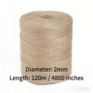 두께 2mm, 길이 120m/4800인치 천연 황마 끈 한 롤, 고양이 스크래쳐판, DIY 공예, 꽃꽂이, 크리스마스 선물 포장용으로 적합 - 채소 식물 고정 및 가구 보호용 강한 섬유, 다양한 묶음용