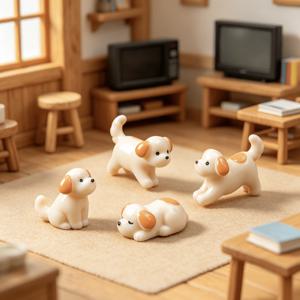 귀여운 잠자는 강아지 수집용 피규린 4개, 미니어처 조경 이끼, 원예 풍경 오두막, 야외 정원 다육식물 분재 장식, 창의적인 가정 장식품, 방 탁상용, 사무실 장식품, 자동차 센터 콘솔 장식품, 휴일 장식, 일상용 작은 선물