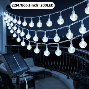 IP65, 200/100/50/20 LED 슬리브 솔라 버블볼, 화이트 야외용 전구줄, 페어리라이트, 버블 스트링 조명, 크리스탈볼, 장식등, 8가지 조명 모드, 테라스, 복도, 처마, 결혼식, 파티, 정원, 안뜰, 크리스마스, 할로윈